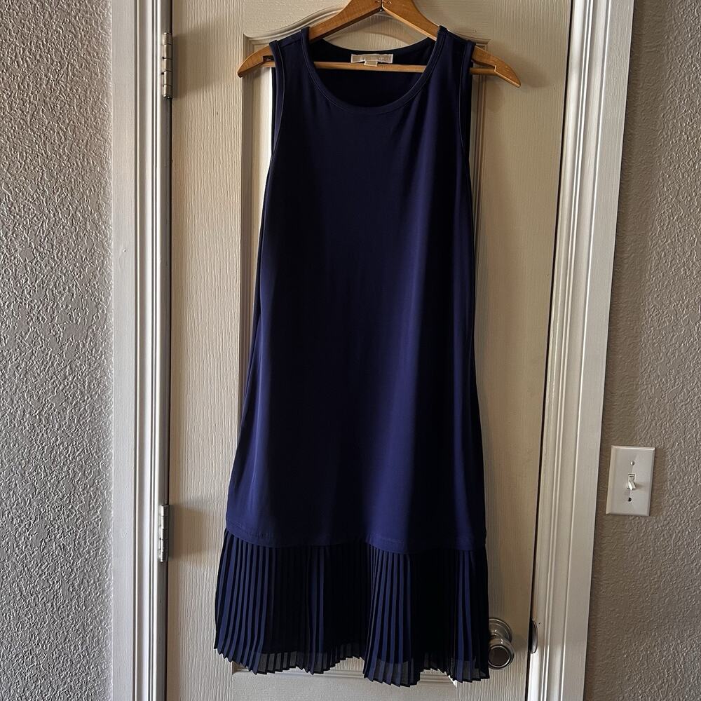 Michael Kors Dress Womens M Navy Blue Sleeveless Pleated Hem Tank Career - Picture 2 of 10